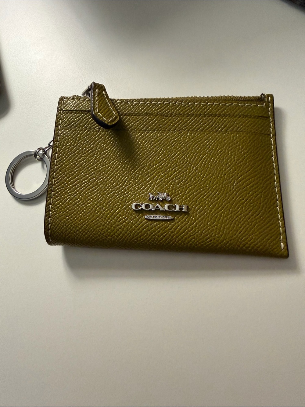 Coach 2023 Olive Green Leather Keyring Card Holder